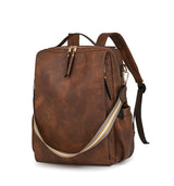 Brown Women's Vintage PU Leather Anti-Theft Backpack - Convertible Shoulder Bag & Laptop Rucksack for Travel & Daily Use - Side View