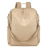 Beige Women's Vintage PU Leather Anti-Theft Backpack - Convertible Shoulder Bag & Laptop Rucksack for Travel & Daily Use