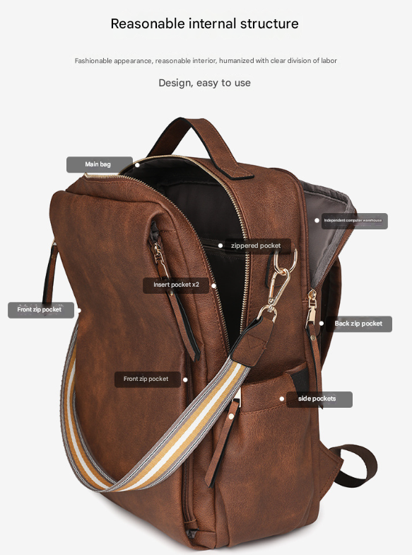 Beige Women's Vintage PU Leather Anti-Theft Backpack - Convertible Shoulder Bag & Laptop Rucksack for Travel & Daily Use