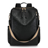 Black Women's Vintage PU Leather Anti-Theft Backpack - Convertible Shoulder Bag & Laptop Rucksack for Travel & Daily Use