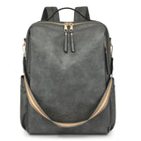 Grey Women's Vintage PU Leather Anti-Theft Backpack - Convertible Shoulder Bag & Laptop Rucksack for Travel & Daily Use