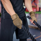 Size L Black Heavy Duty Workout Gloves with Wrist Support - Anti-Slip Gel Padded Gym Gloves for Weightlifting, Training & Fitness - Top-Down View