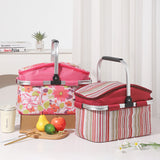 Pink and Floral Pattern Large 27L Foldable Insulated Picnic Basket Cooler Bag - Lightweight Thermal Hamper with Aluminum Handles for Outdoor, Shopping & Camping - Front View
