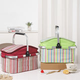 Pink and Floral Pattern Large 27L Foldable Insulated Picnic Basket Cooler Bag - Lightweight Thermal Hamper with Aluminum Handles for Outdoor, Shopping & Camping - Side View