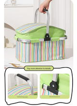 Pink and Floral Pattern Large 27L Foldable Insulated Picnic Basket Cooler Bag - Lightweight Thermal Hamper with Aluminum Handles for Outdoor, Shopping & Camping - Close-Up Angle