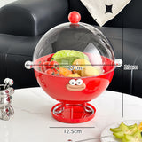 Red Whimsical Covered Fruit Bowl with Flip Lid & Drainer - Cute Design Snack & Candy Dish for Living Room