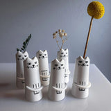 3 Pcs White And Black Adorable Sassy Cat Mini Bud Vase - Whimsical Resin Figurine Flower Holder for Single Stem - Cute Home & Desk Decor Accent - Side View