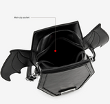 Rose Red Gothic Coffin Bat Wing Convertible Crossbody Bag - Punk PU Leather Shoulder Purse & Mini Backpack - Rear View