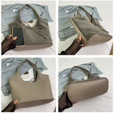 Grey Chic Retro Suede-Finish PU Leather Tote Bag - Large Capacity Shoulder Bag with Tie Accent - Side View