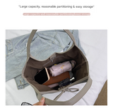 Grey Chic Retro Suede-Finish PU Leather Tote Bag - Large Capacity Shoulder Bag with Tie Accent - Top-Down View