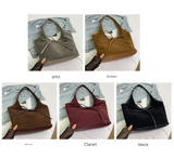 Claret Red Chic Retro Suede-Finish PU Leather Tote Bag - Large Capacity Shoulder Bag with Tie Accent - Front View