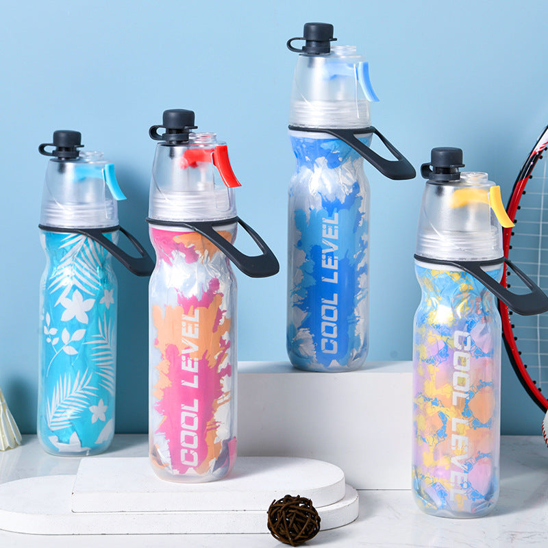 Red 500ML Insulated Sports Water Bottle with Cooling Mist - Triple-Layer Design Keeps Drinks Cold for Hours - Portable PE Misting Bottle