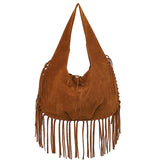 Brown Boho Chic Fringed Hobo Bag - Large Capacity Soft Faux Suede Shoulder Tote with Tassel Detail