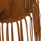 Brown Boho Chic Fringed Hobo Bag - Large Capacity Soft Faux Suede Shoulder Tote with Tassel Detail - Rear View