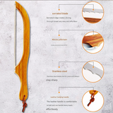 2 Pcs Brown Artisan Wooden Bread Bow Knife - Serrated Stainless Steel Slicer for Effortless Crumb-Free Cutting - Side View