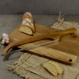 2 Pcs Brown Artisan Wooden Bread Bow Knife - Serrated Stainless Steel Slicer for Effortless Crumb-Free Cutting - Top-Down View