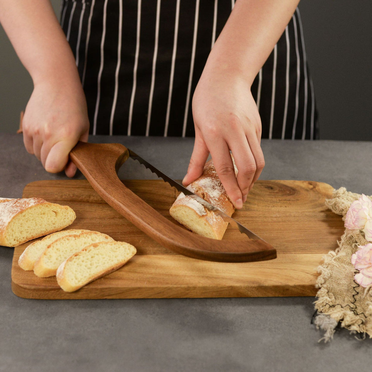 2 Pcs Brown Artisan Wooden Bread Bow Knife - Serrated Stainless Steel Slicer for Effortless Crumb-Free Cutting