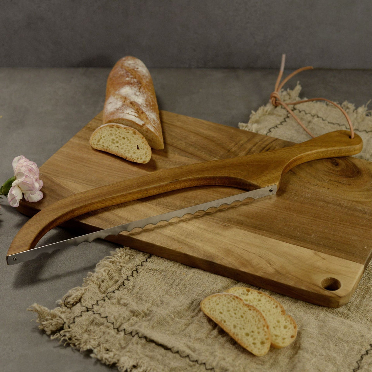 2 Pcs Khaki Artisan Wooden Bread Bow Knife - Serrated Stainless Steel Slicer for Effortless Crumb-Free Cutting