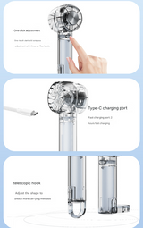 Transparent Green Portable Mini Cooling Fan with Semiconductor Ice Compress - USB-C Rechargeable, 3-Speed Turbine & Transparent Design - 45-Degree Angle