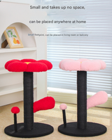 Red and Black Adorable Flower Cat Tree - Plush Perch, Sisal Scratching Post & Spring Ball Toy - Front View