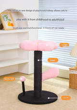 Red and Black Adorable Flower Cat Tree - Plush Perch, Sisal Scratching Post & Spring Ball Toy - Side View