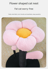 Red and Black Adorable Flower Cat Tree - Plush Perch, Sisal Scratching Post & Spring Ball Toy - Rear View