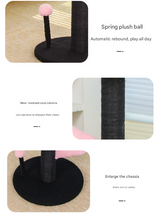 Red and Black Adorable Flower Cat Tree - Plush Perch, Sisal Scratching Post & Spring Ball Toy - Close-Up Angle