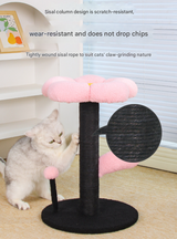 Pink and Black Adorable Flower Cat Tree - Plush Perch, Sisal Scratching Post & Spring Ball Toy - Top-Down View