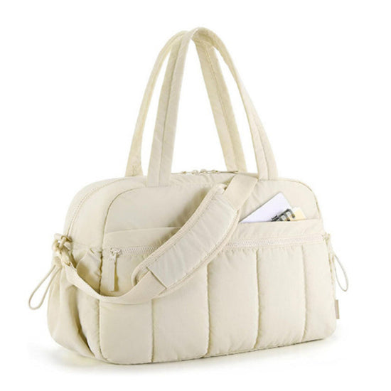 Beige Versatile Carry-On Travel Duffel Bag - Airline Personal Item Size with Waterproof Wet Pocket & Trolley Sleeve