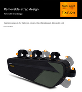 Black and Orange Waterproof Bicycle Frame Bag - 2.5L Slim Top Tube Storage Pouch for Cycling Essentials - Top-Down View