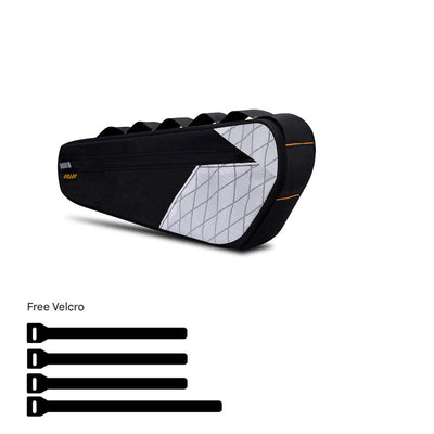 Black and White Waterproof Bicycle Frame Bag - 2.5L Slim Top Tube Storage Pouch for Cycling Essentials