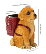 Blue Backpack Charming Golden Retriever Puppy Pen Holder - Resin Desktop Organizer & Decorative Figurine - Side View