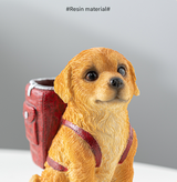 Blue Backpack Charming Golden Retriever Puppy Pen Holder - Resin Desktop Organizer & Decorative Figurine - Top-Down View