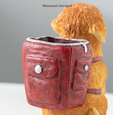 Blue Backpack Charming Golden Retriever Puppy Pen Holder - Resin Desktop Organizer & Decorative Figurine - 45-Degree Angle
