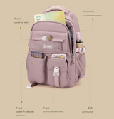 Light Purple Large Capacity Waterproof Student Backpack - Fits 15-Inch Laptop, Multi-Pocket Travel Daypack - Top-Down View