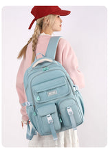 Light Blue Large Capacity Waterproof Student Backpack - Fits 15-Inch Laptop, Multi-Pocket Travel Daypack - Front View
