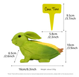 Green And Yellow Whimsical Resin Corn Rabbit Garden Statue - Unique Outdoor Yard Art Figurine with Decorative Sign - Side View