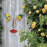 Colorful Vibrant Resin Tree Face Art - 4 Piece Whimsical Outdoor Garden & Wall Decor Set - 45-Degree Angle