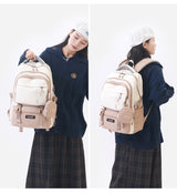 Brown and White Large Capacity Student Backpack - Durable Oxford Cloth School Bag with Laptop Compartment & Multiple Pockets - Front View