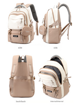 Brown and White Large Capacity Student Backpack - Durable Oxford Cloth School Bag with Laptop Compartment & Multiple Pockets - Top-Down View