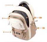 Brown and White Large Capacity Student Backpack - Durable Oxford Cloth School Bag with Laptop Compartment & Multiple Pockets - 45-Degree Angle
