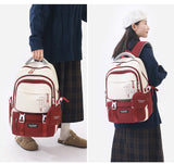 Red and White Large Capacity Student Backpack - Durable Oxford Cloth School Bag with Laptop Compartment & Multiple Pockets - Front View