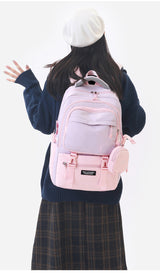 Pink and Purple Large Capacity Student Backpack - Durable Oxford Cloth School Bag with Laptop Compartment & Multiple Pockets - Front View
