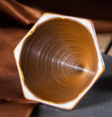 Brown and Gold Artistic Hexagonal Ceramic Coffee Cup & Stand Set - 180ml Nordic Design Drip Glaze Mug - 45-Degree Angle