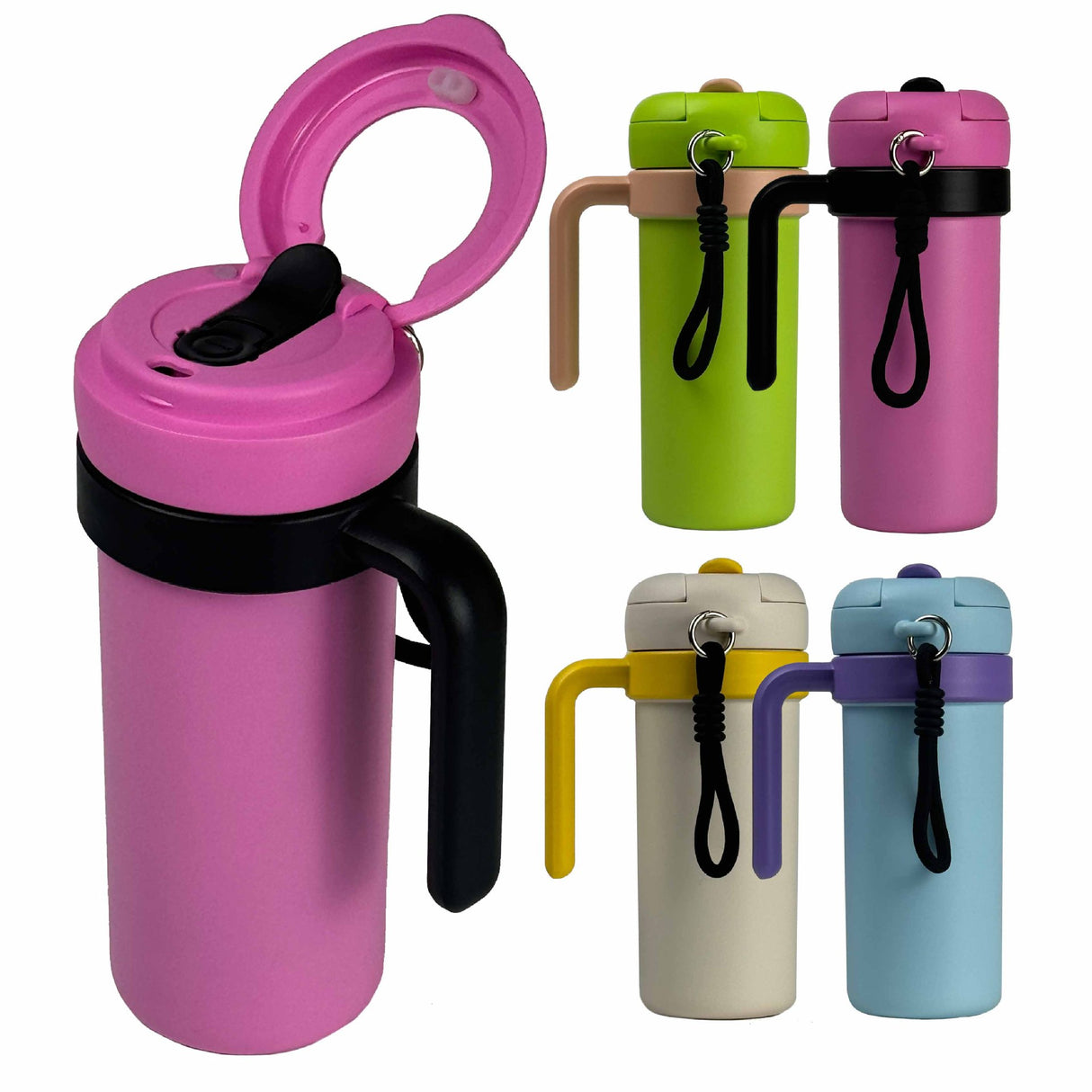 Blue and Purple 700ml Insulated Stainless Steel Tumbler with Handle, Dual-Sip Lid, Straw & Tea Infuser
