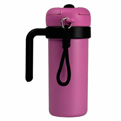 Pink and Black 700ml Insulated Stainless Steel Tumbler with Handle, Dual-Sip Lid, Straw & Tea Infuser