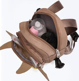 Brown Adorable Monster Pet Backpack Harness - Small Dog & Cat Treat Pouch with Poop Bag Dispenser - Top-Down View