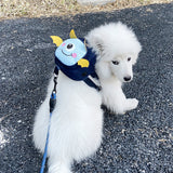 Green Adorable Monster Pet Backpack Harness - Small Dog & Cat Treat Pouch with Poop Bag Dispenser - Side View