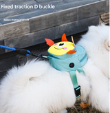Green Adorable Monster Pet Backpack Harness - Small Dog & Cat Treat Pouch with Poop Bag Dispenser - Low Angle