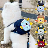 Dark Blue Adorable Monster Pet Backpack Harness - Small Dog & Cat Treat Pouch with Poop Bag Dispenser - Side View